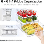 SMRCAD Clear Fridge Bins with Drain Trays - BPA-Free PET, Stackable(6 Pack) - Image 7