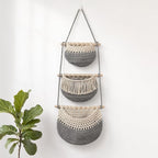 Macrame 3-Tier Hanging Wall Basket, Handwoven Jute Storage Organizer, Boho Decor for Kitchen, Bathroom, Living Room, Natural Cotton Rope Fruit Holder (Gray&White) by GLDFI