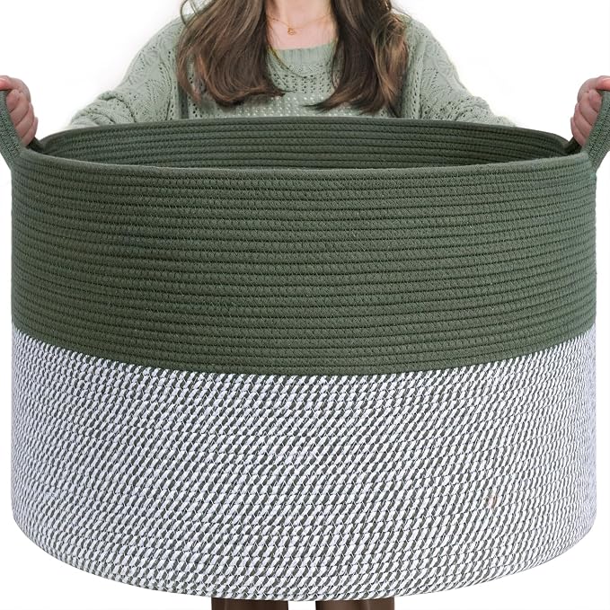 INDRESSME XXXLarge Woven Rope Blanket Basket Living Room Green, 90L by INDRESSME
