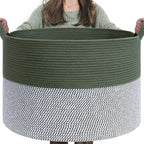 INDRESSME XXXLarge Woven Rope Blanket Basket Living Room Green, 90L by INDRESSME