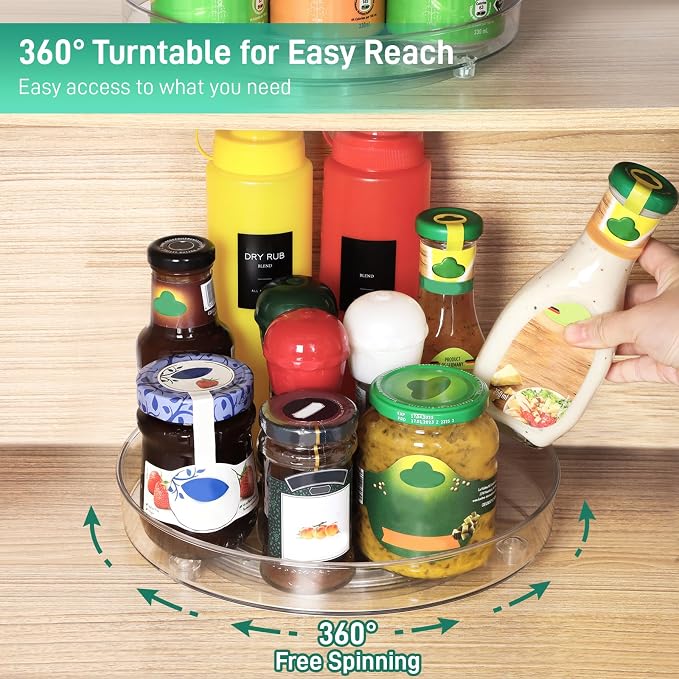 Optish 4 Pack Lazy Susan Organizer, 9.5 Inch Lazy Susan Turntable for Cabinet, Refrigerator Organizer for Pantry Organizers and Storage, Non-Skid Fridge Organizer - Image 4