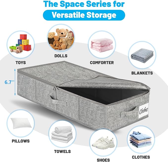 Under Bed Storage Container Bins 2 Pack, Low Profile Foldable Underbed Clothes Storage Organizer W/ Ultra Thick Fabric and Sturdy Bottom/Sides, Dual Zipper Storage Box for Dorm and Home 30x16x6.7" - Image 2