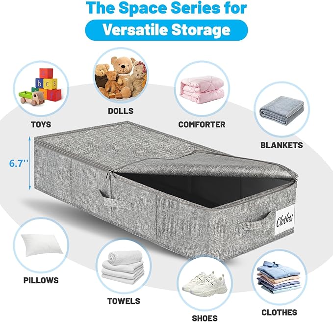 Under Bed Storage Container Bin 3 Pack, Low Profile Foldable Underbed Clothes Storage Organizer W/ Ultra Thick Fabric and Sturdy Bottom/Sides, Dual Zipper Storage Box for Dorm and Home 30x16x6.7" - Image 2