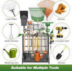Sttoraboks Garden Tool Organizer Rack Up to 39 Tools, Heavy-Duty Steel Yard Tool Organizer for Garage Storage with 12 Hooks, Broom Holder & Garden Tool Rack for Shed, Patio, Outdoor Storage, Black - Image 4
