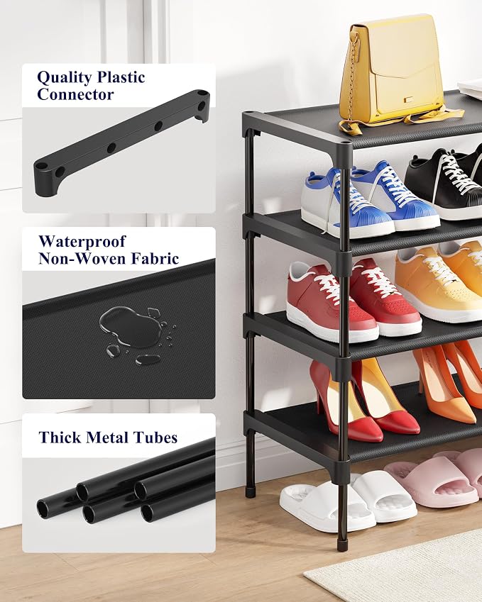 Kitsure Shoe Rack - Non-Woven Shoe Rack Shelf, Shoe Organizer for Closet, Entryway, Garage & Corridor, Stackable Shoe Shelves, X-Large, Black | Shoe Organizer for Closet, Entryway, Garage, Stackable Shoe Shelves, college dorm&apartment essentials - Image 4