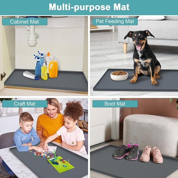 Waterproof Under Sink Mat, 28" x 19" Silicone Under Sink Mats for Kitchen, Under Kitchen Sink Mats and Protector Mat, Sink Cabinet Protector Mats for Bathroom, Gray - Image 7