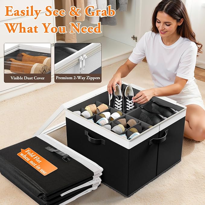 StoreHappily Shoe Organizer for Closet - 2 Packs Hold up to 32 Pairs, Black - Image 4