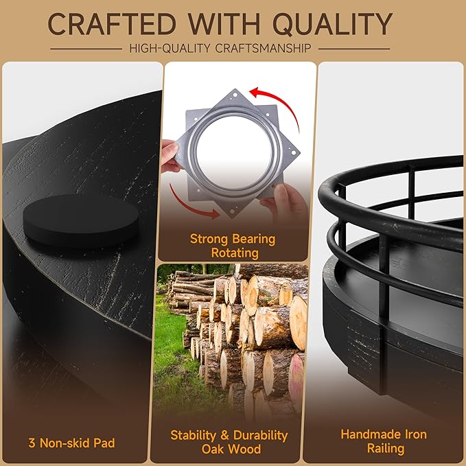 AMH 9-Inch Oak Lazy Susan Vanity Tray with Black Brush Gold Metal Frame - Image 4