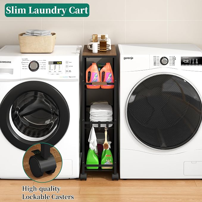 4-Tier Slim Utility Rolling Laundry Cart with Wheels, Easy to Assemble - Image 3