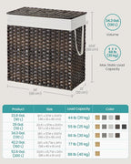 SONGMICS Laundry Hamper with Lid, 130L Double Wicker Basket, 6 Mesh Bags - Image 6