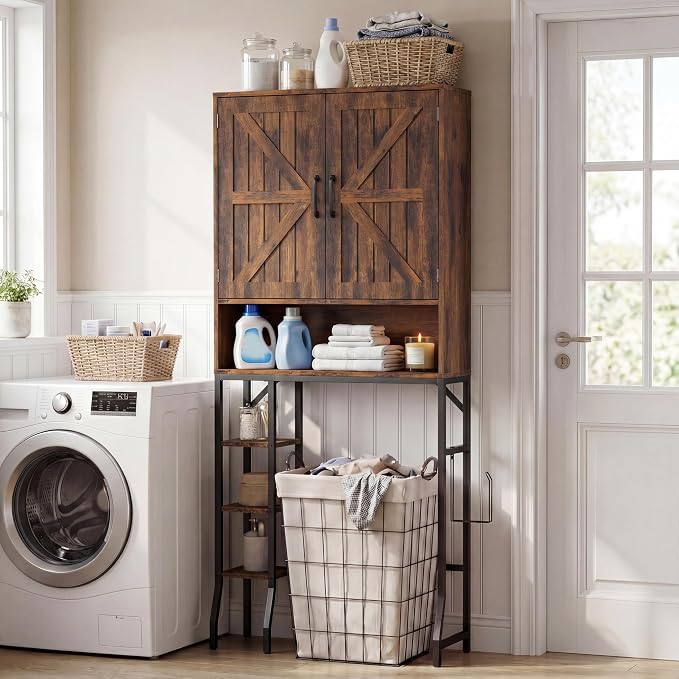 Over The Toilet Storage Cabinet,31" W Bathroom Organizer, Brown - Image 3