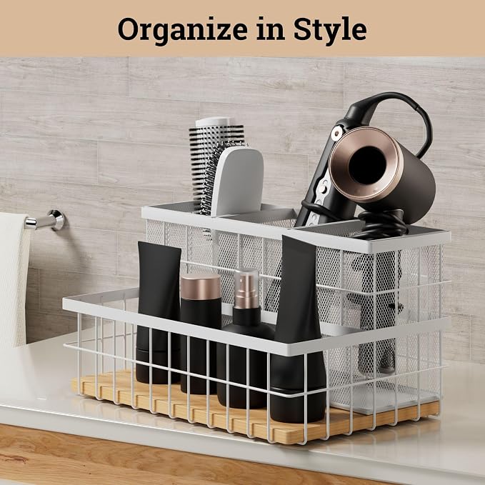 Hair Tool Organizer Countertop, Breathable Metal & Bamboo, Heat-Resistant - Image 4
