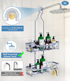 Shower Caddy Hanging Organizer, Extra Large Rack Over Showerhead with Hooks, Adjustable Height Shower Caddy for Big Shampoo Bottle, Grey - Image 4