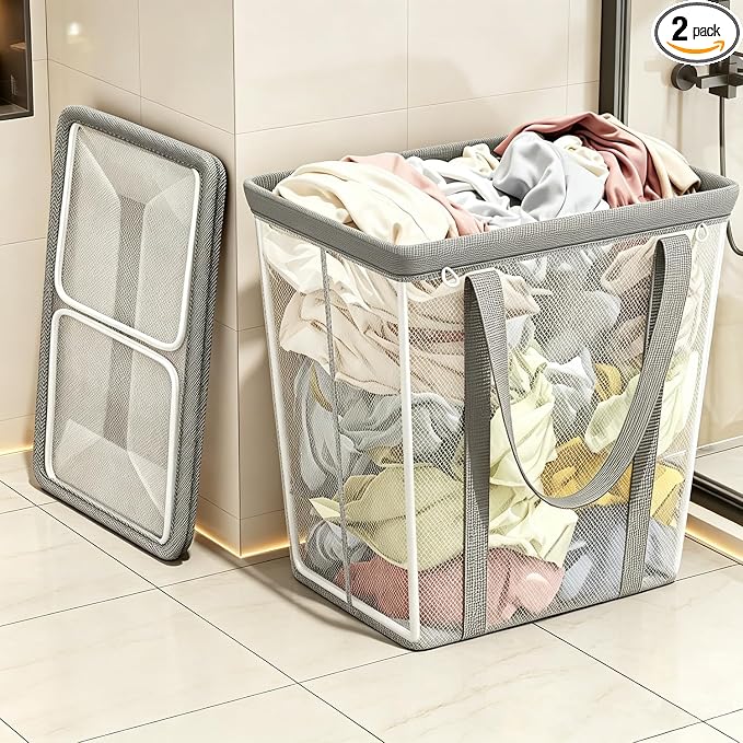 2 Pack Collapsible Laundry Hamper Mesh Laundry Caddy 64L Large Capacity by Unknown