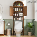 Arched Over The Toilet Storage Cabinet with Fluted Doors, 4 Tier Small Bathroom Shelf Organizer, Mid Century Modern Bathroom Cabinet with Adjustable Shelf, Slim Narrow Arch Toilet Rack, Walnut - Image 5