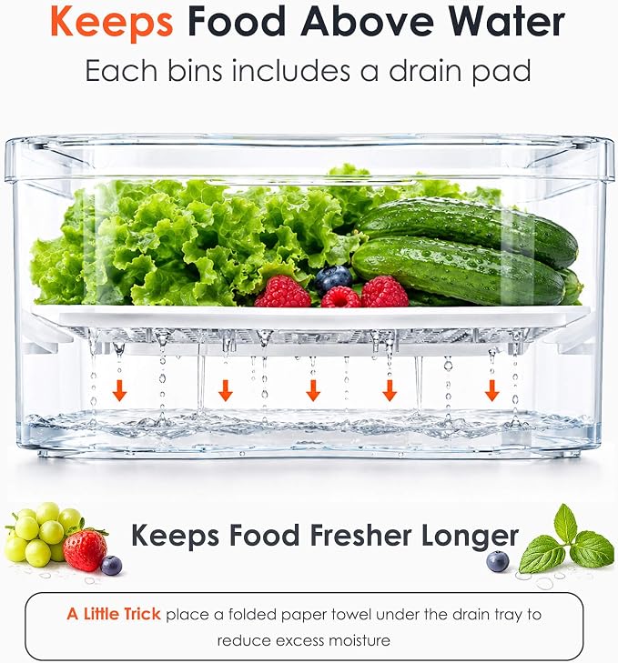 SMRCAD 6 Pack Clear Fridge Organizer Bins with Drain Trays - Stackable - Image 4