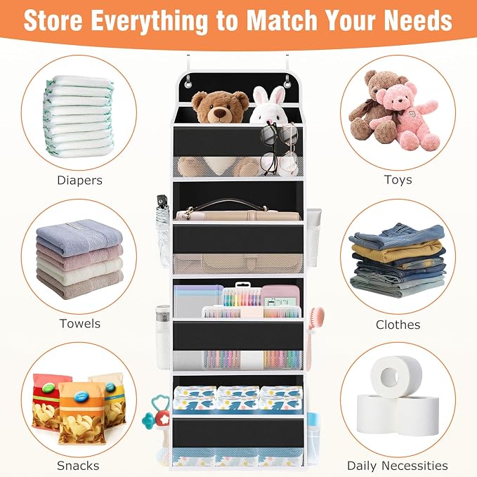 Over The Door Organizer Storage Large Capacity Hanging Bedroom Storage | 4 Shelves, 40 LB Capacity, Foldable Mesh Design, Clear Window, Sturdy, Large Storage Organizer for Nursery, Pantry & Closet - Image 7