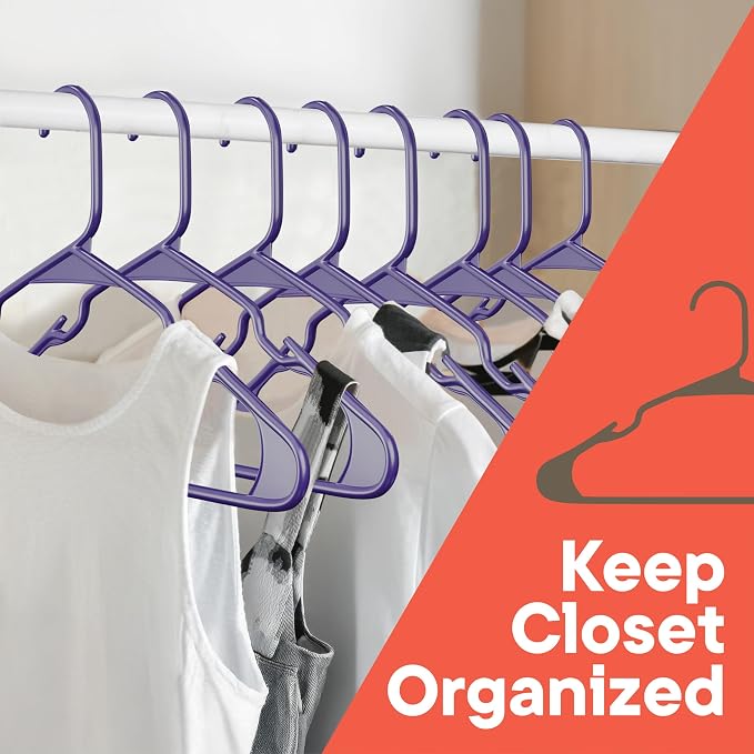 Purple Plastic Hangers 5 Pack– Heavy-Duty Plastic Hangers Slim and Space-Saving, Durable and Lightweight with Non-Slip Shoulder Notches for Slip Dresses, Suits, Jackets & Camisoles - Image 3