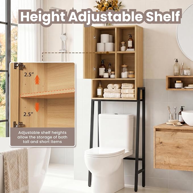 Over The Toilet Storage Cabinet,24" W Bathroom Organizer, Oak - Image 4