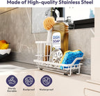 SWTYMIKI Sink Caddy Sponge Holder - Kitchen Sink Organizer with High Brush Holder for Countertop to Hold Dish Soaps and Sponges, Stainless Steel, White - Image 3