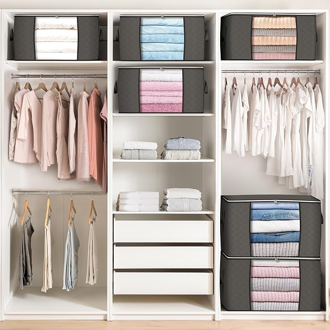 90L Large Storage Bags, 6 Pack Clothes Storage Bins Closet Organizers | Foldable Storage Containers, with Reinforced Handle, for Clothing, Blanket, Comforters, Bed Sheets, Pillows and Toys,Gray - Image 5