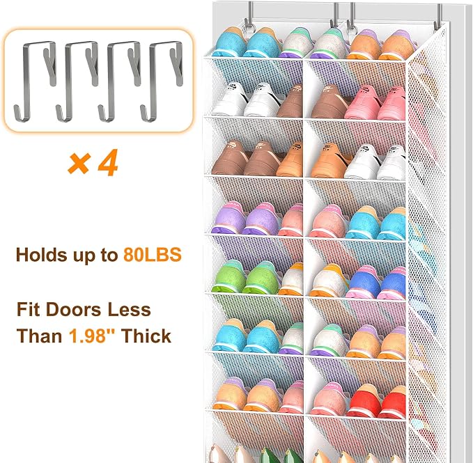 UVIAHOMI Over the Door Shoe Organizer for 20-30 Pairs, 10-Tier, White - Image 6