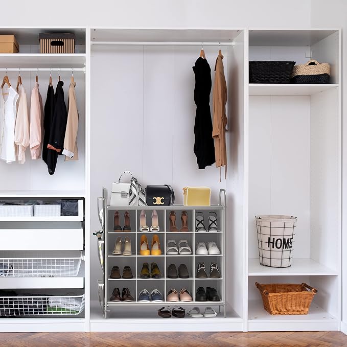 Simple Houseware 4-Tier 16 Cube Shoe Cubby Rack Organizer, Gray - Image 5
