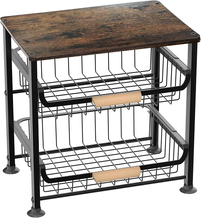 NiuYichee 3-layer Kitchen Fruit Storage Basket Snack Rack, Countertop & Desktop Pull-out Metal Basket with Handle, Organizers by NiuYichee