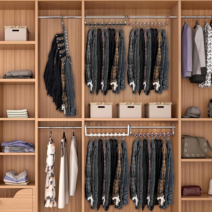 2Pack 9 Layers Foldable Pants Hangers Space Saving Trouser Hanger Multifunctional Trouser Rack Hanger Hanging Hole for Wardrobe Trousers Scarf Jeans (White) - Image 7
