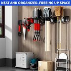Garage Tool Organizer Wall Mount, 32 Inch Heavy Duty Garden Tool Organizer Storage System, Easy Install with 6 Adjustable Straight Hooks, for Garage, Basement, Shed, Workshop, Black, Steel - Image 6