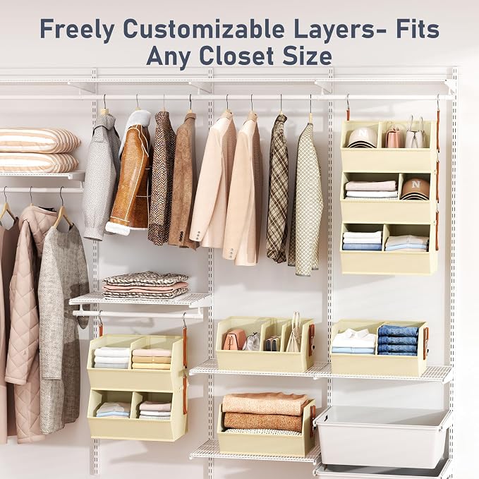 Hanging Closet Organizer Extra Large, Clothes Hanging Shelves for Closet with Divider, Collapsible Closet Storage System, Fabric Storage Bins for Home, Dorm, Rv, Sweaters, Handbags, Underwear, Sock - Image 3