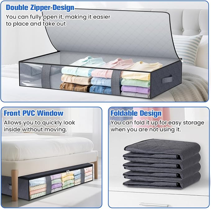 TasticTotes 4 Pack Under Bed Storage Containers, 90L Blanket Storage Bags - Image 4