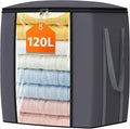 TasticTotes 120L Extra Large Blanket Clothes Storage Bags, Gray, 1 Pack | Foldable Blanket Storage and Organization, Thick Fabric Containers with Reinforced Handles & Zippers for Comforters, Bedding by Unknown