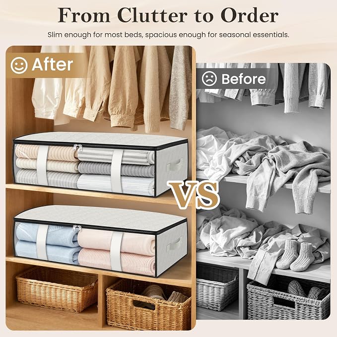StorageRight Under Bed Storage Bags, 2 Pack, 40L, White | Breathable Non-Woven Fabric with a Clear Window and Zippered Top for Clothes, Comforters, Blankets and Seasonal Storage - Image 4
