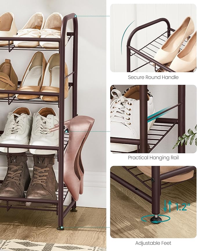 SONGMICS 4-Tier Stackable Metal Shoe Rack, Holds Up to 16 Pairs of Shoes | Shoe Organizer for Closet, Entryway, and Small Spaces, with Adjustable Slanted Shelves, Bronze, DAVIAN Collection ULMR067A01 - Image 6