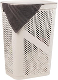 Mind Reader Slim Laundry Hamper with Lid, 60L Clothes Basket, Ventilated Plastic, Ivory by MindReader