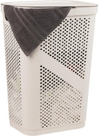 Mind Reader Slim Laundry Hamper with Lid, 60L Clothes Basket, Ventilated Plastic, Ivory by MindReader