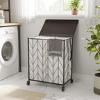 WOWLIVE Double Laundry Hamper with Lid, Rolling Laundry Basket with Wheels - Image 4