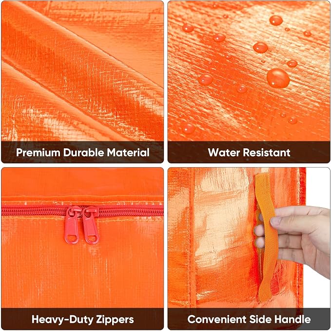 BALEINE 6-Pack Oversized Moving Bags with Reinforced Handles, Heavy-Duty Storage Tote for Clothes, Moving Supplies (Orange, 6-Pack) - Image 4