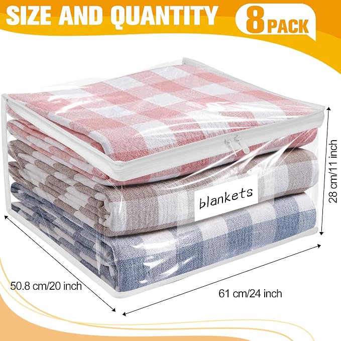 Plastic Storage Bags with Easy-Glide Zipper, Pack of 8, Durable Clear Vinyl Zippered Storage Bags for Clothes Sweaters Comforters Blankets Sheets Bedding (24 x 20 x 11 Inch, Transparent White) - Image 3