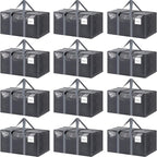 12 Pack Extra Heavy Duty Large Moving Bags with Strong Zipper, Gray | Comfortable Handles, Sturdy & Durable Clothes Storage Bags Totes Bins, Blue Packing Moving Boxes for College Supplies by Fygrip