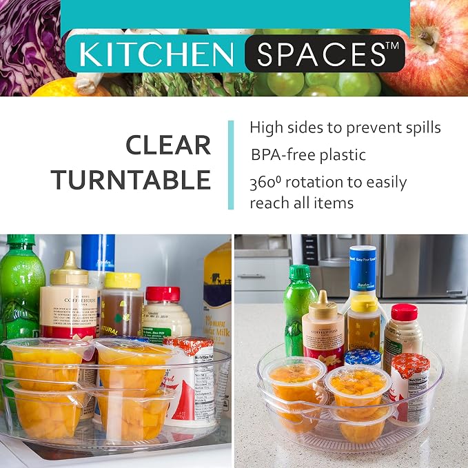 Kitchen Spaces Large Lazy Susan Organizer Bin, Pantry Rack or Deep Cabinet Turntable Shelf Storage, High Sides to Prevent Spills, BPA-Free Plastic, Clear and Sturdy with Full Spin - Image 8