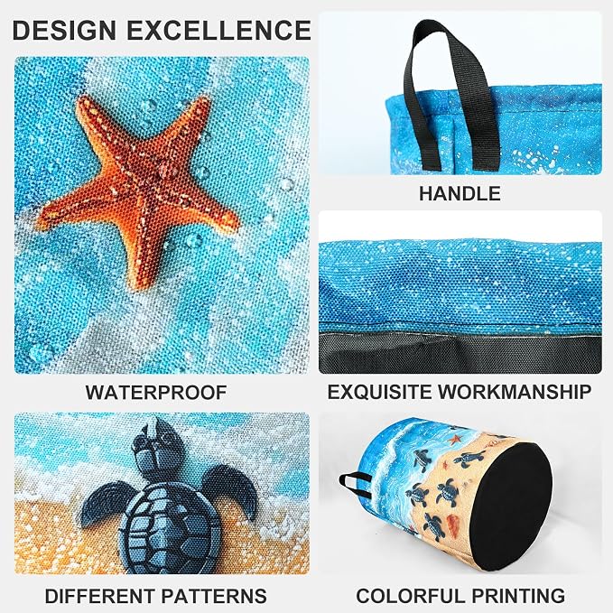 Sea turtles Waves Laundry Basket Foldable Laundry Hamper With Handles Clothes Storage Bucket Organizer Laundry Bag For Bedroom Bathroom Laundry Storage 19.6 x 15.7 - Image 3