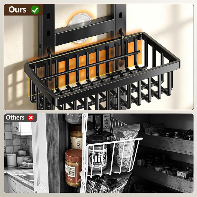 POKIPO 9 Tier Narrow Over The Door Pantry Organizer, 2 in 1 Wall Mount or Hanging Spice Rack with Adjustable Deep Basket, Heavy-Duty Seasoning Organizer and Storage for Kitchen Closet Bathroom - Image 6