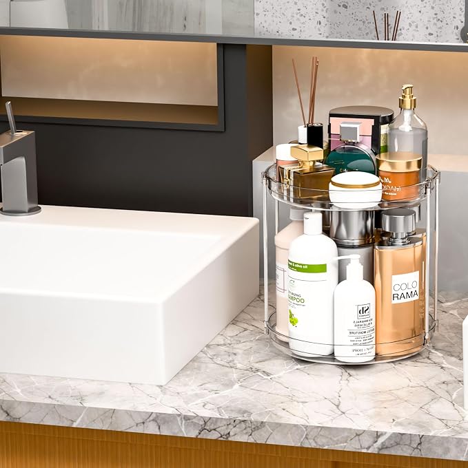 4 Pack Rotating Small Lazy Susan Turntable Organizer for Cabinet,9.5 Inch Clear Acrylic Spice Rack,Turn Table Organizers for Refrigerator,Kitchen,Pantry and Vanity Makeup,Bathroom Countertop Organizer - Image 8