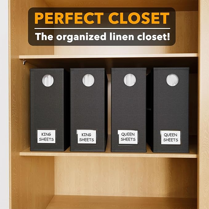 SpaceAid 4 Pack Bed Sheet Organizers and Storage, Foldable Sheet Organizer for Linen Closet, Sheets Set Folder Keeper with Window XL (Queen & King Size) Organizing Bedding Container, Black - Image 5