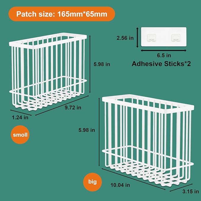 2 Pack Cabinet Door Organizer, Foil and Plastic Wrap Organizer, Wall Mounted Kitchen Organizers and Storage Wire Basket, Pantry Door Storage Kitchen Wrap, White - Image 2