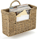 Hanging Magazine Basket, Woven Wall Magazine Holder Organizer with Handle for Mail, Files, Books - Water Hyacinth Farmhouse Storage Rack for Bathroom, Kitchen, Office (1, Sea Grass) by VANEME