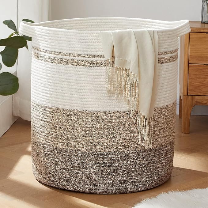OIAHOMY 80L Laundry Basket Laundry Hamper Nursery Hamper White&Gray by MasterofSpaceOptimization