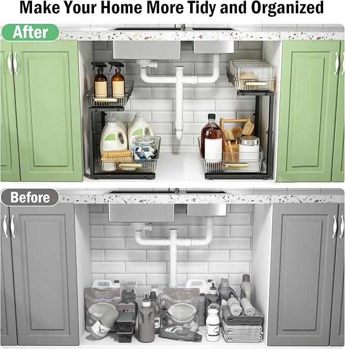 ARSTPEOE Under Sink Organizer - 2 Pack Multi-Purpose Pull-Out Storage Shelf - Image 5